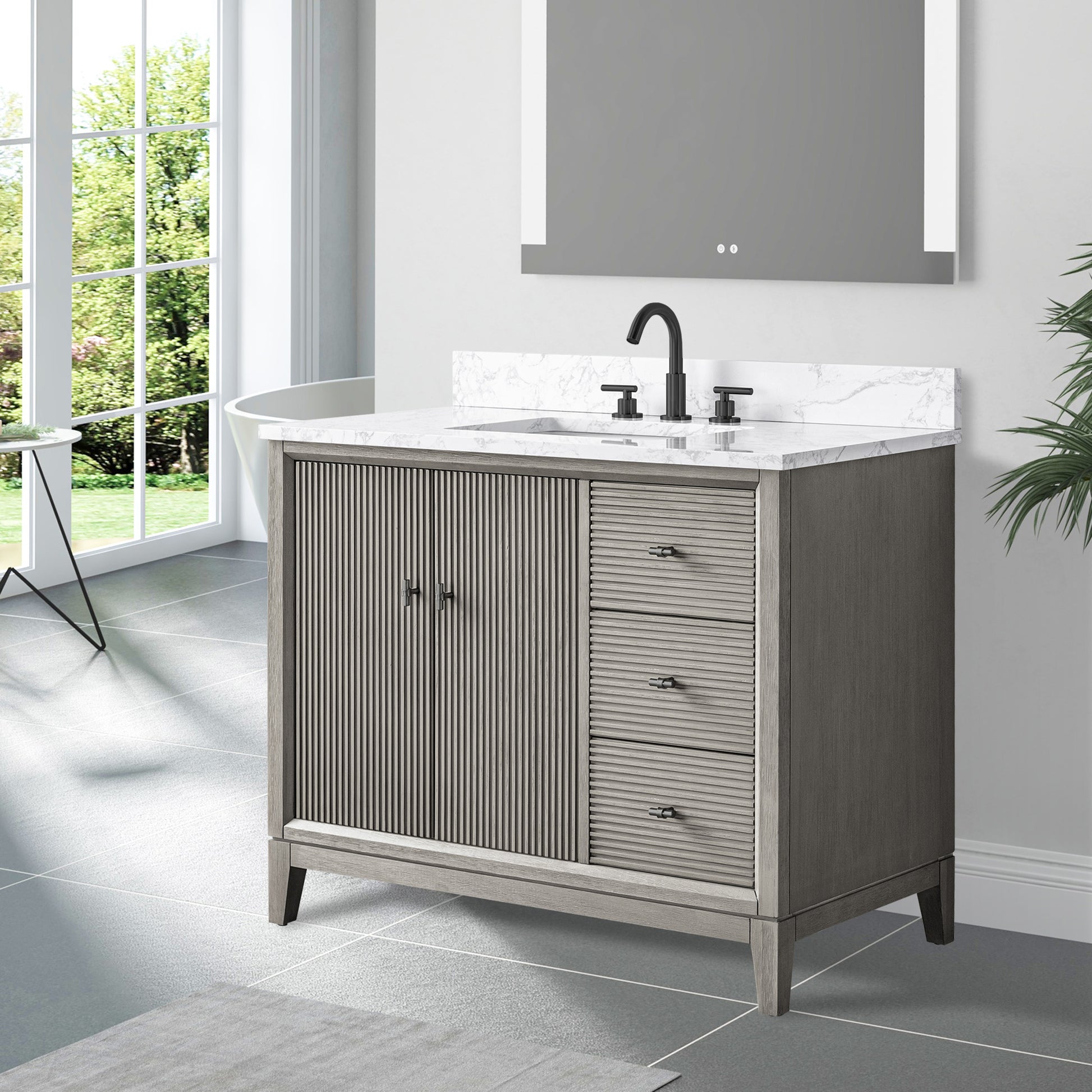 side view of 42x22 Inches Single Sink Freestanding Bathroom Vanity Cabinet with Marble Top