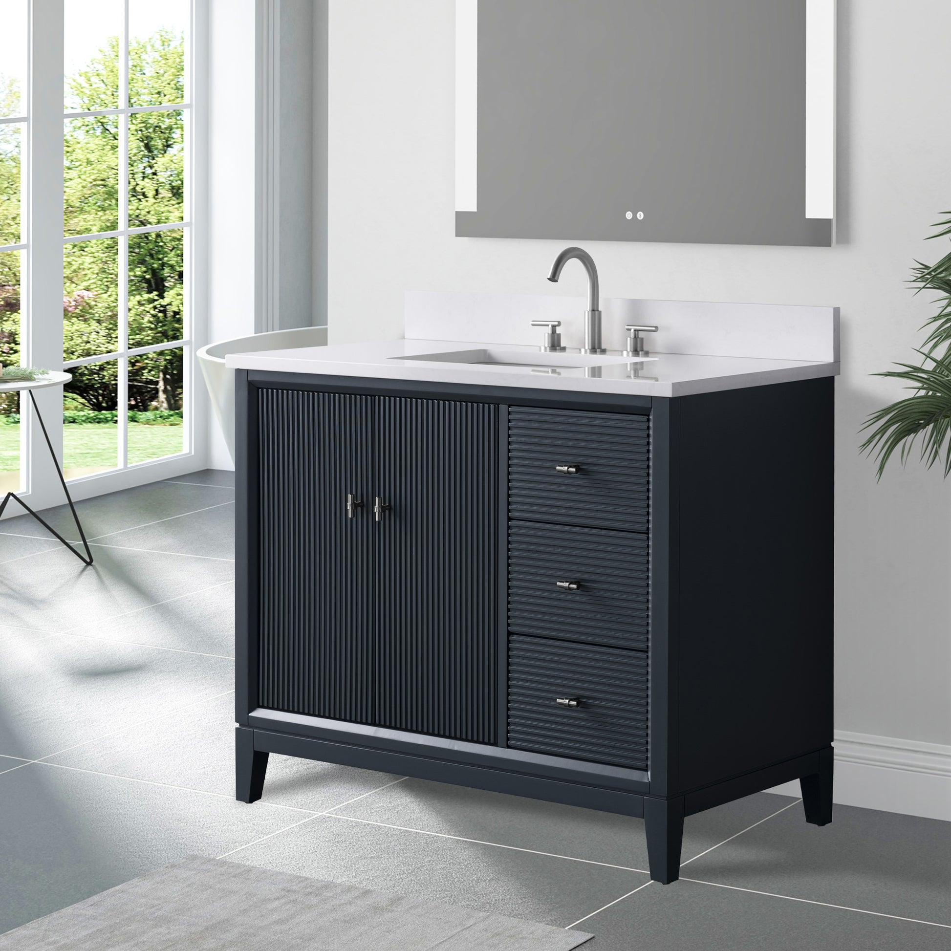 side view of 42x22 Inches Single Sink Freestanding Bathroom Vanity Cabinet with Marble Top