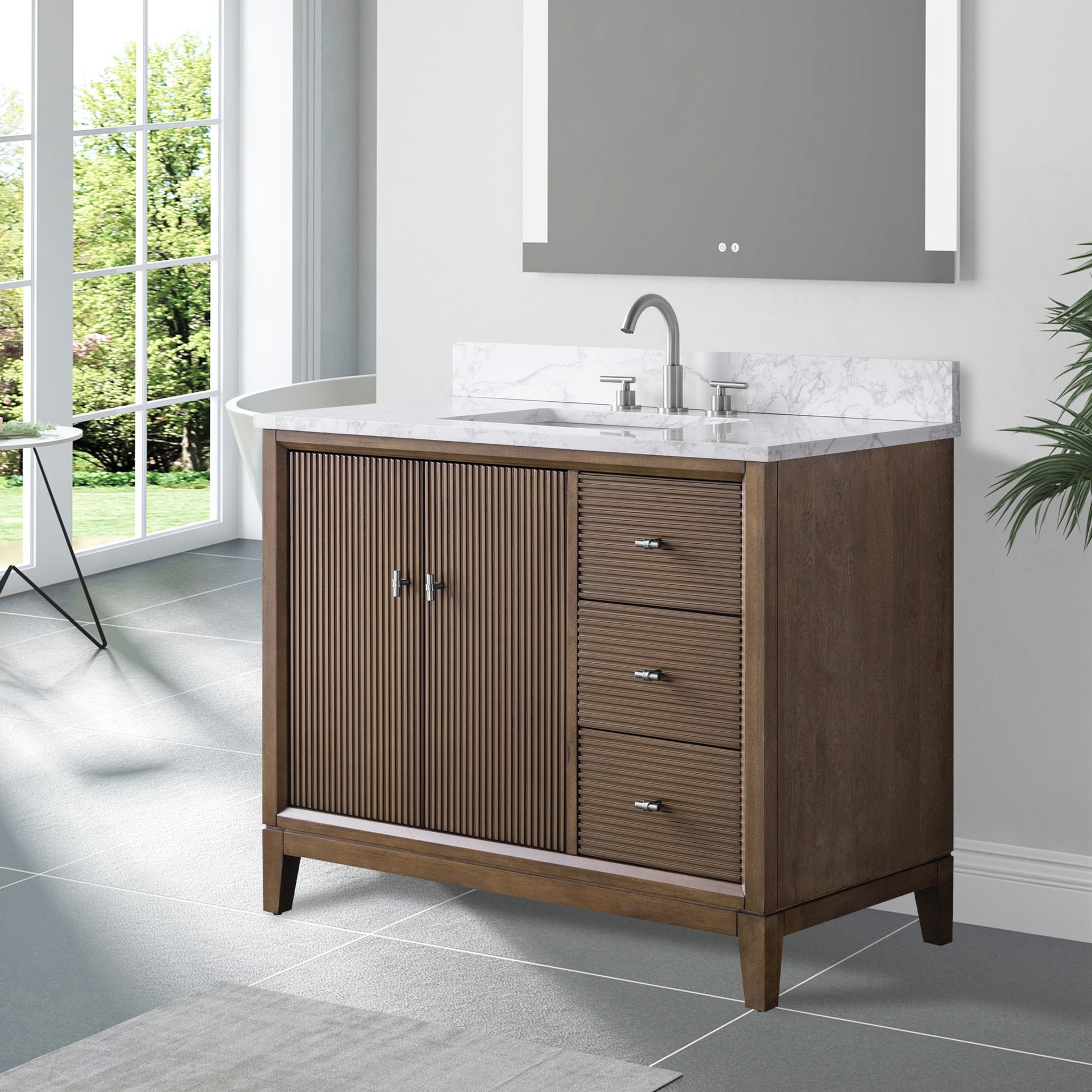 side view of 42x22 Inches Single Sink Freestanding Bathroom Vanity Cabinet with Marble Top