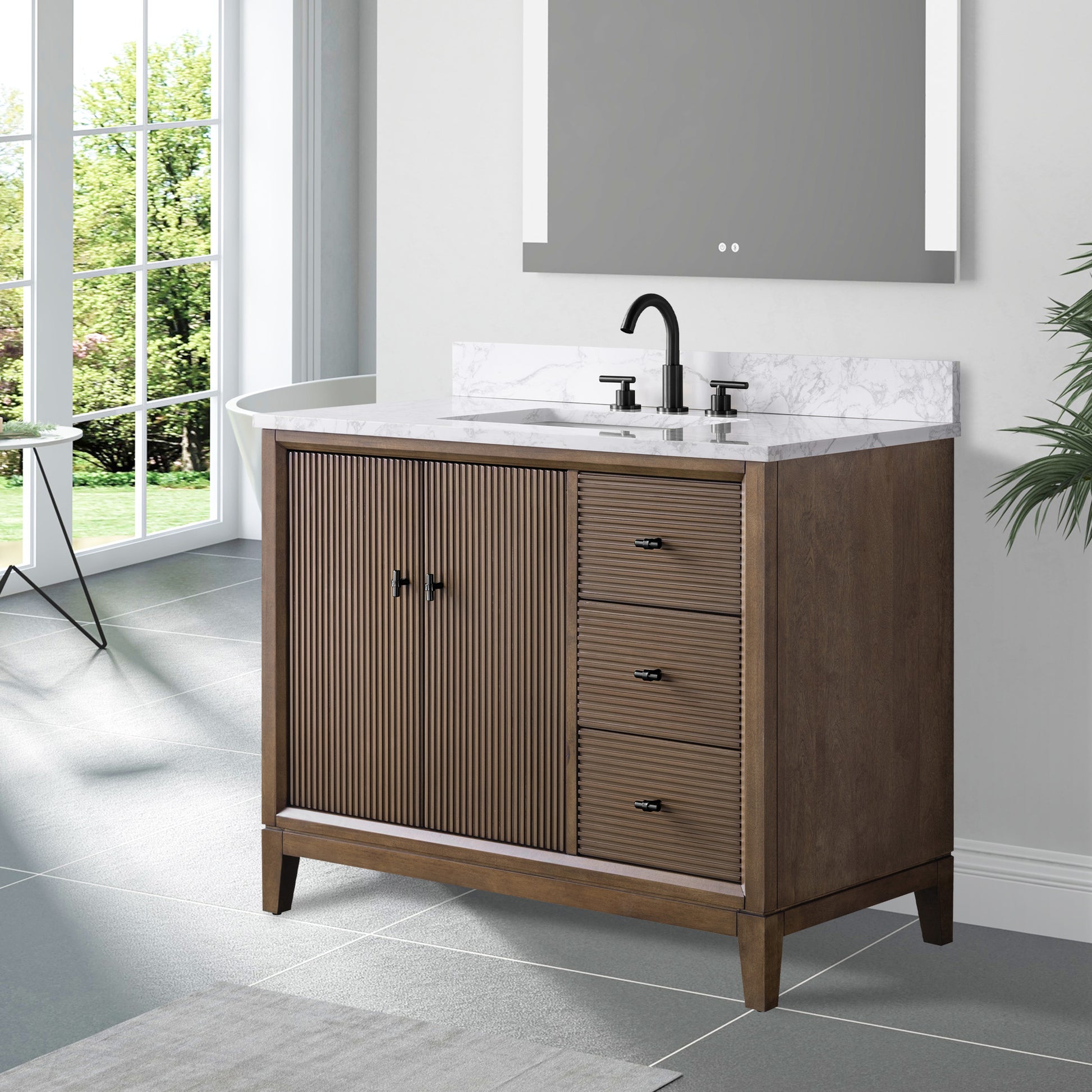 side view of 42x22 Inches Single Sink Freestanding Bathroom Vanity Cabinet with Marble Top