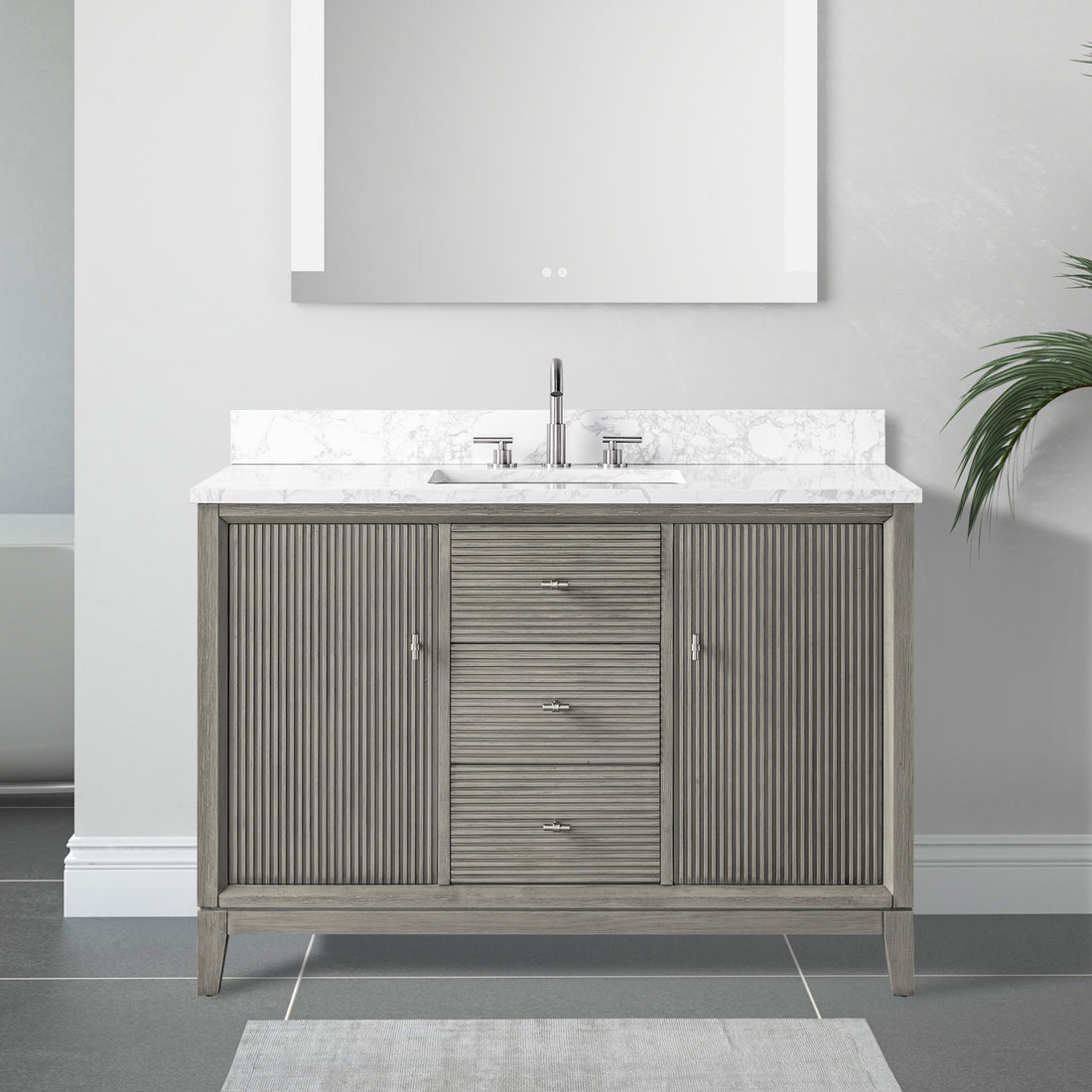 front view of 48x22 Inches Single Sink Freestanding Bathroom Vanity Cabinet with Marble Top