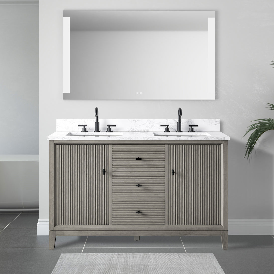 front view of 54x22 Inches Single Sink Freestanding Bathroom Vanity Cabinet with Marble Top