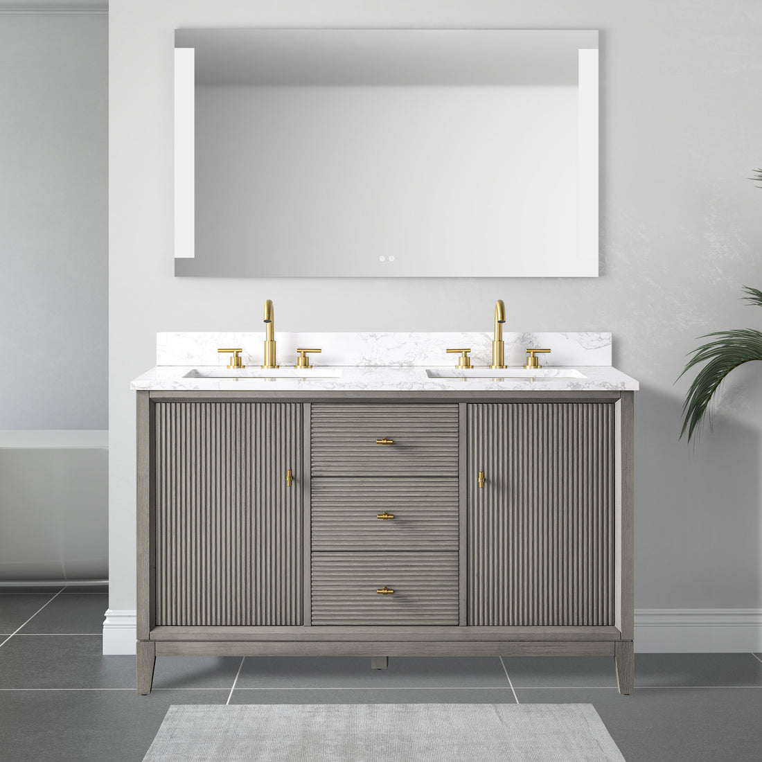 front view of 54x22 Inches Single Sink Freestanding Bathroom Vanity Cabinet with Marble Top