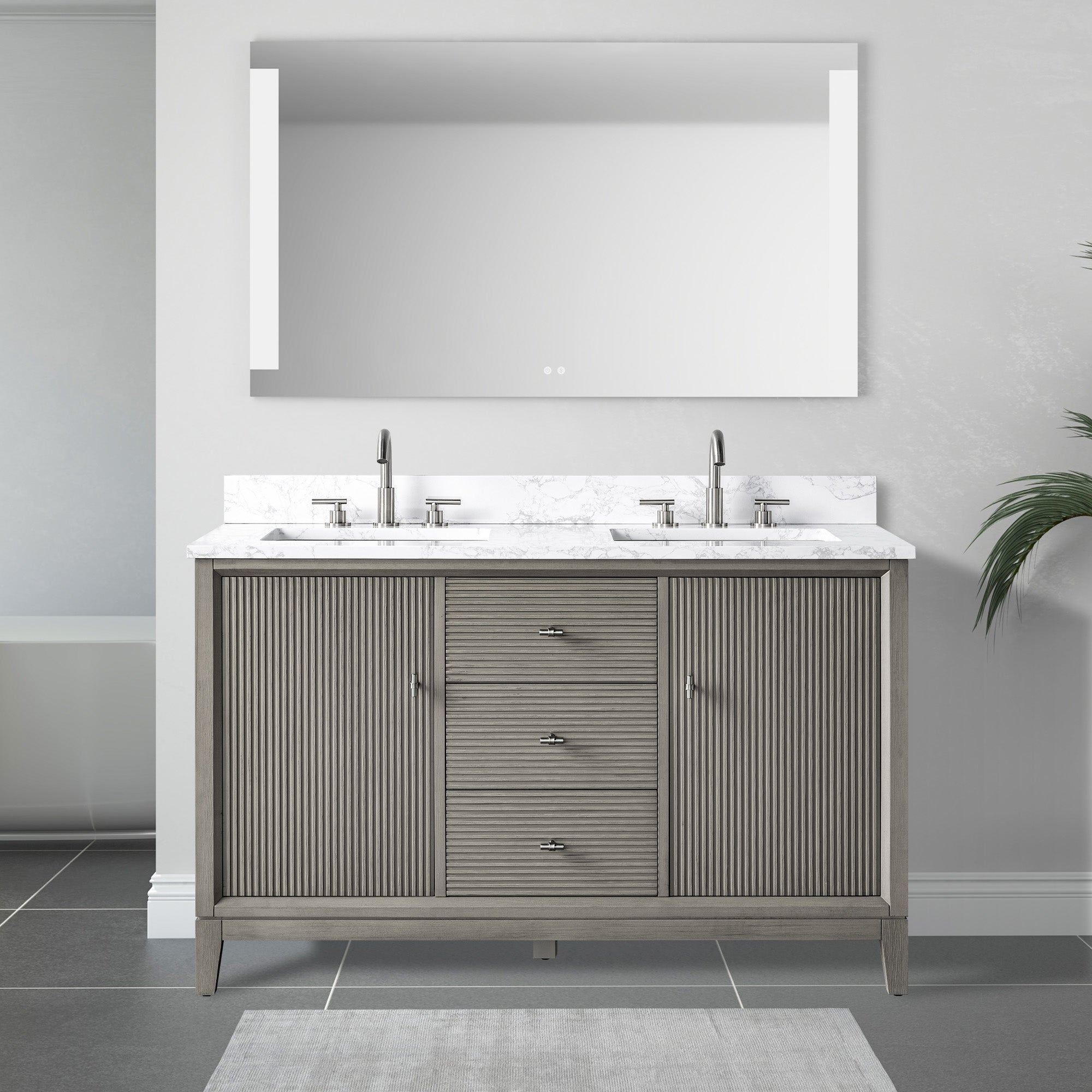 front view of 54x22 Inches Single Sink Freestanding Bathroom Vanity Cabinet with Marble Top