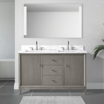 front view of 54x22 Inches Single Sink Freestanding Bathroom Vanity Cabinet with Marble Top