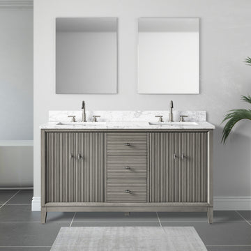 60x22 Inches Double Sink Freestanding Bathroom Vanity Cabinet with Marble Top