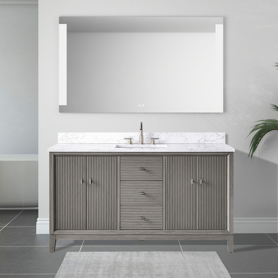front view of 60x22 Inches Single Sink Freestanding Bathroom Vanity Cabinet with Marble Top