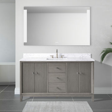 front view of 60x22 Inches Single Sink Freestanding Bathroom Vanity Cabinet with Marble Top
