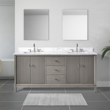 front view of 72x22 Inches Double Sink Freestanding Bathroom Vanity Cabinet with Marble Top