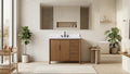 VanityArt 42-inch walnut bathroom vanity with white stone top in modern spa-style room setting front view