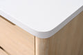 Close-up of VanityArt vanity white engineered stone countertop corner showing subtle texture and rounded edge detail