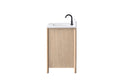 Side view of 42x22x34 inch light wood bathroom vanity with white stone top and matte black faucet