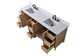 VanityArt 84-inch double sink vanity overhead view open drawers oak cabinet white quartz top matte black faucets