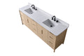 VanityArt 84-inch double sink bathroom vanity top-angle closed doors oak wood finish white stone countertop black fixtures