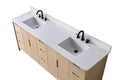 Top view of 84-inch double sink vanity with white engineered stone countertop and undermount rectangular sinks
