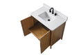 VanityArt 36-inch walnut bathroom vanity top view showing white engineered stone countertop, open door and pull-out shelf