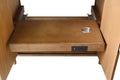 Close-up of VanityArt vanity interior pull-out shelf with built-in power strip, USB ports and cable management grommet