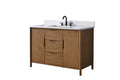 VanityArt 48 inch walnut single sink vanity with white engineered stone top, angled front view