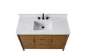 VanityArt 48 inch walnut vanity top view showing white engineered stone countertop with undermount sink and black faucet