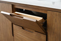 VanityArt walnut vanity close-up of flip-down door-style top drawer with integrated handle opening