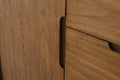VanityArt walnut vanity close-up of integrated carved door pull handle and drawer gap detail
