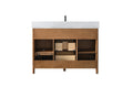 VanityArt 48 inch walnut vanity interior view showing open cabinet with drawer slides and wood construction