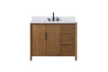 VanityArt 42x22x34 walnut bathroom vanity front view closed two-door cabinet with three right-side drawers