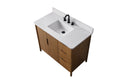 VanityArt 42-inch walnut bathroom vanity bird's-eye angled view closed storage white stone top matte black faucet