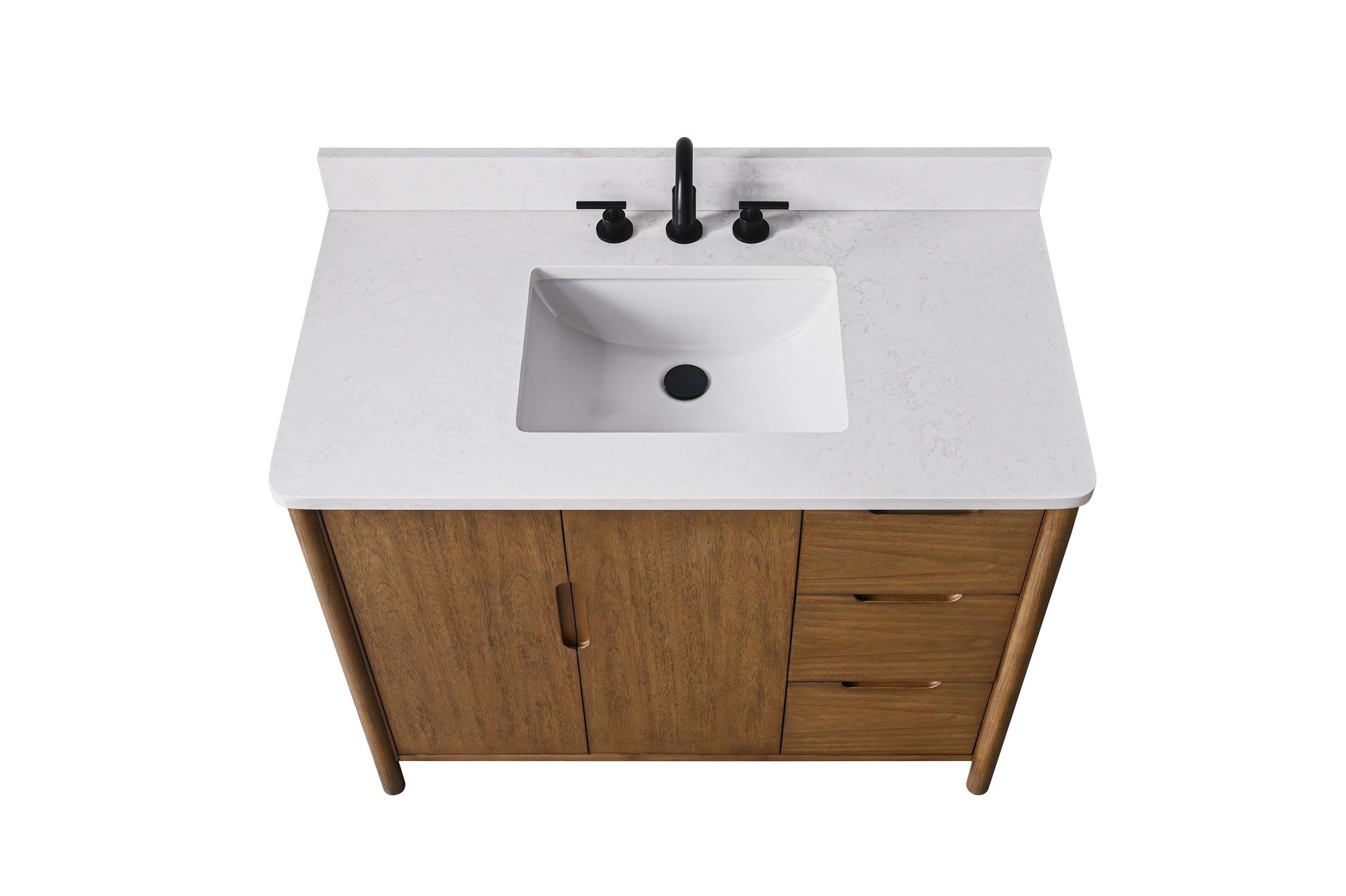VanityArt 42-inch walnut vanity top-down front view white engineered stone countertop with undermount sink