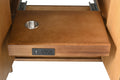 VanityArt 42-inch walnut vanity interior close-up of slide-out shelf with built-in USB and electrical outlets