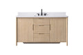 VanityArt 60-inch light oak single sink bathroom vanity with white engineered stone top, front view