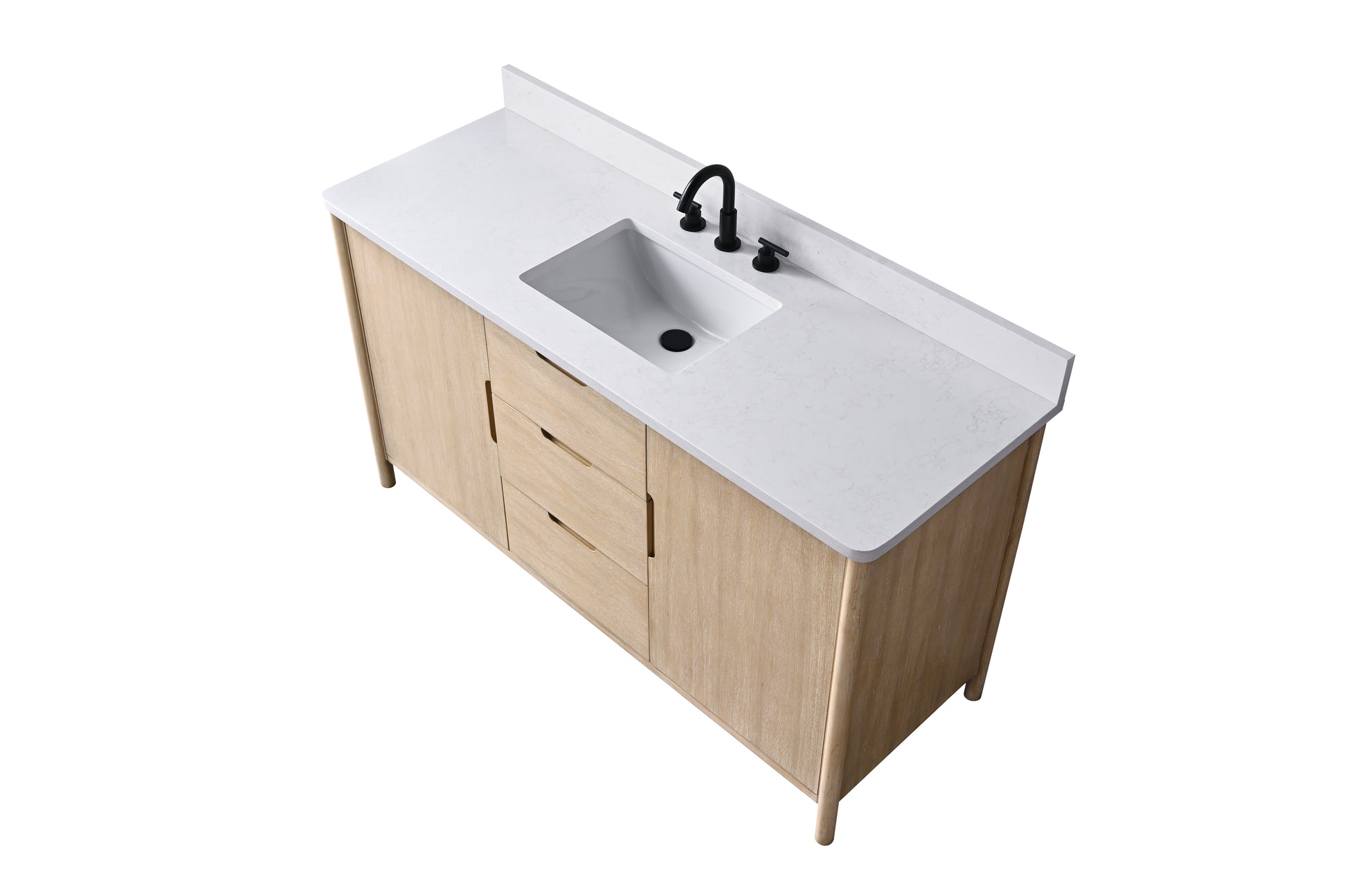 VanityArt 60-inch light oak bathroom vanity with white engineered stone top and undermount sink, overhead view
