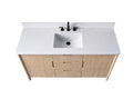 Top view of 60-inch bathroom vanity with white engineered stone countertop undermount sink and matte black 3-hole faucet