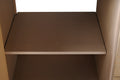 Adjustable interior cabinet shelf in light maple finish inside bathroom vanity storage compartment