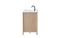 VanityArt 60-inch light oak bathroom vanity with white stone top and matte black faucet, side profile view