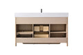 VanityArt 60-inch bathroom vanity cabinet interior open showing drawers and shelves, front view
