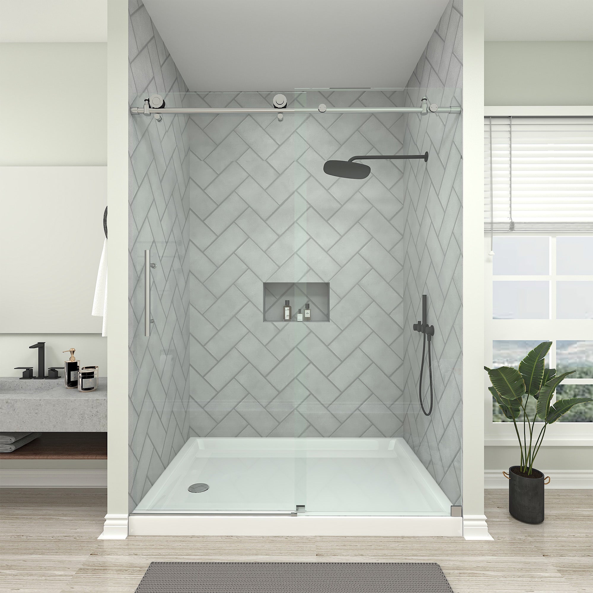 Frameless Sliding Shower Door – Clear Glass | VanityArt - Vanityart