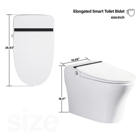 Elongated Smart Toilet 1 Piece 1.28 GPF in White w/Auto Flush, Heated Seat Seating Sensor Foot Induction Flush VAST68A