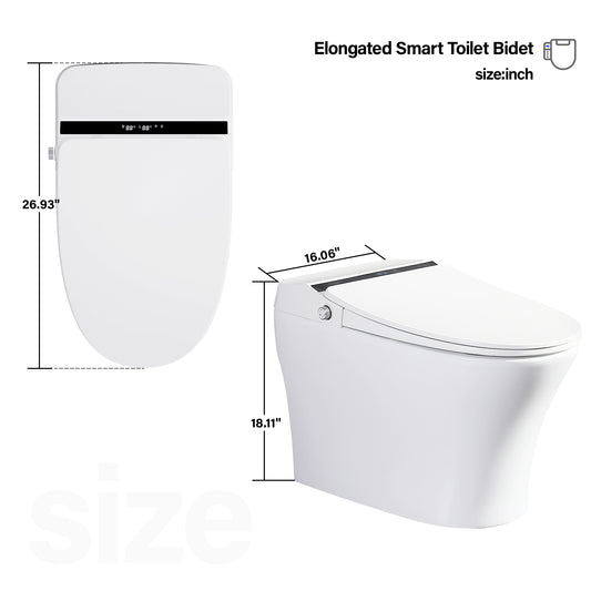 Elongated Smart Toilet Bidet 1 Piece 1.28 GPF in White w/Auto Flush Heated Seat Air Drying Remote Control LED Display VAST68GE